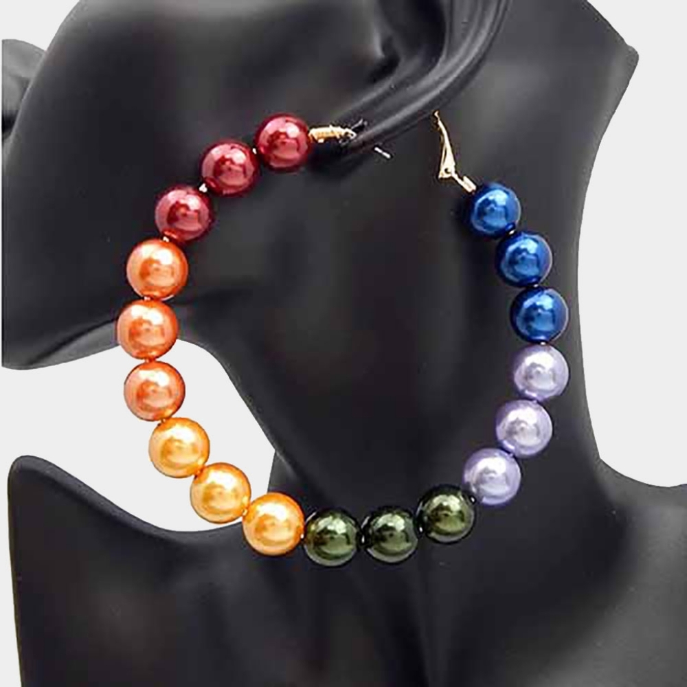 MultiColored Pearl Oversized Large Round Big Hoop Earrings Huge Womens Fashion